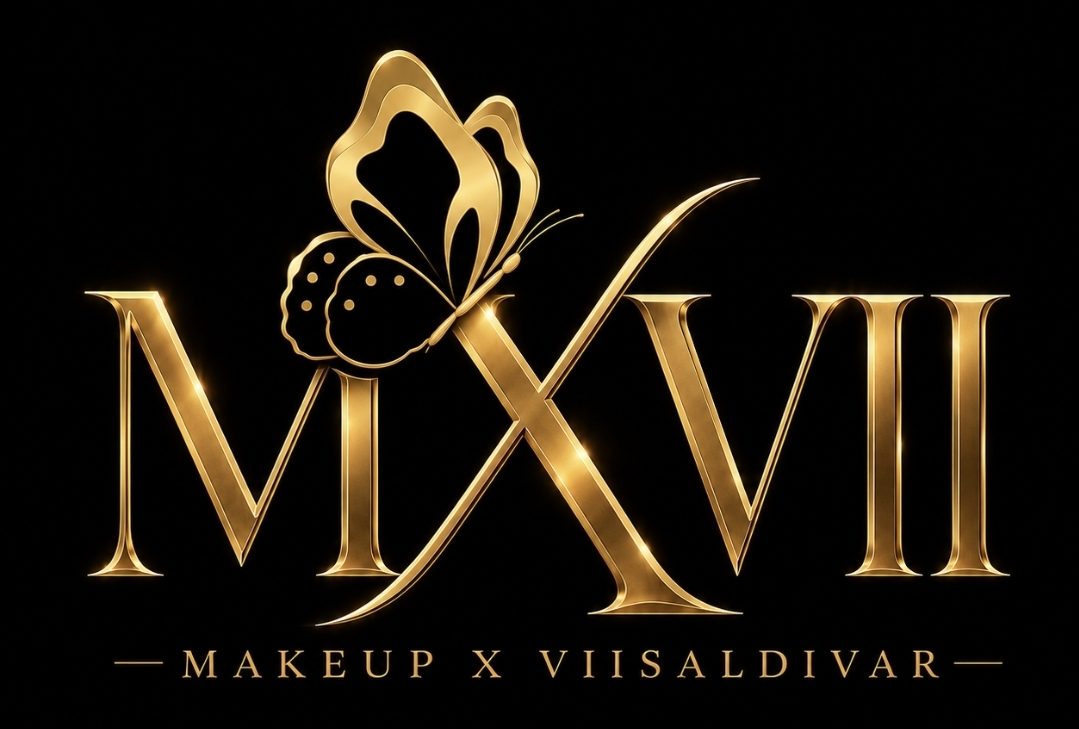 Gold butterfly logo of Makeup X Viisaldivar, Fort Worth quinceanera hair and makeup artist